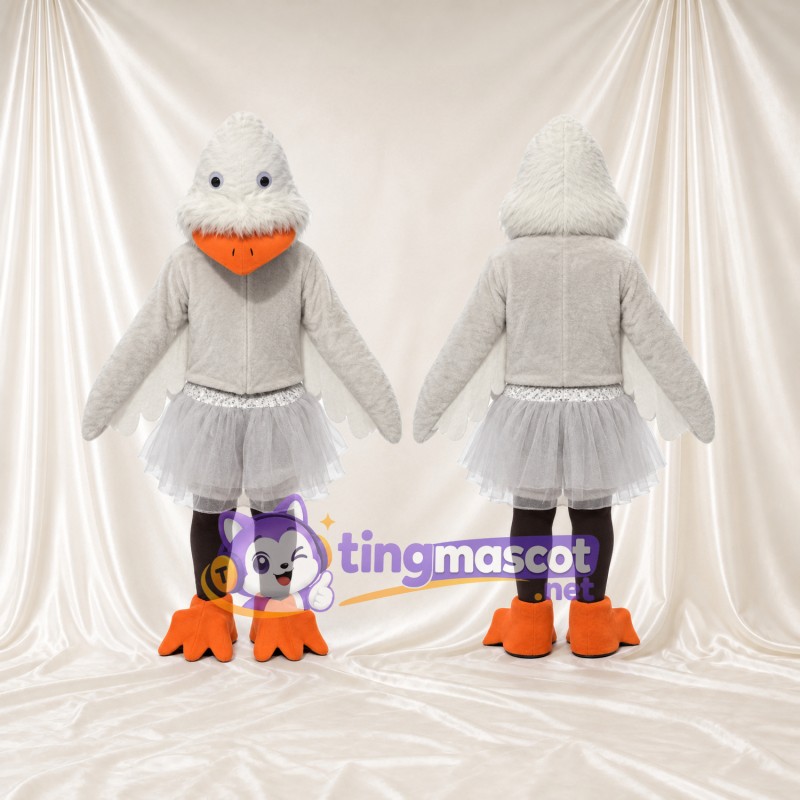 Costume de mascotte Canard – gris – Tutu (blanc); Jambes (noir)