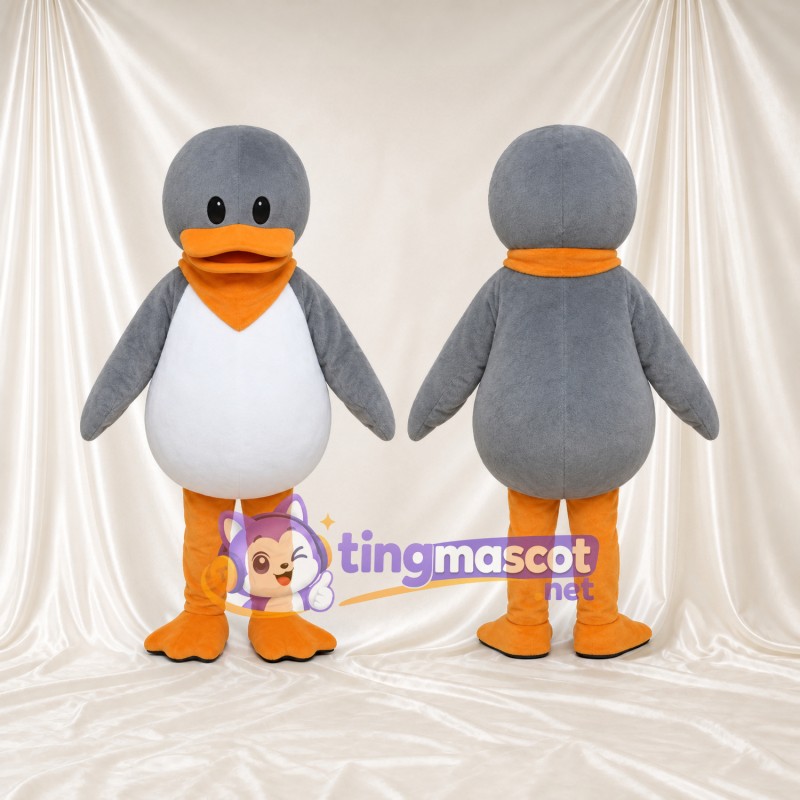 Costume de mascotte Canard – gris – Ventre (blanc); Jambes (orange)