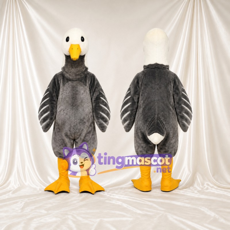 Costume de mascotte Canard – gris foncé – Tête (blanc); Jambes (jaune)