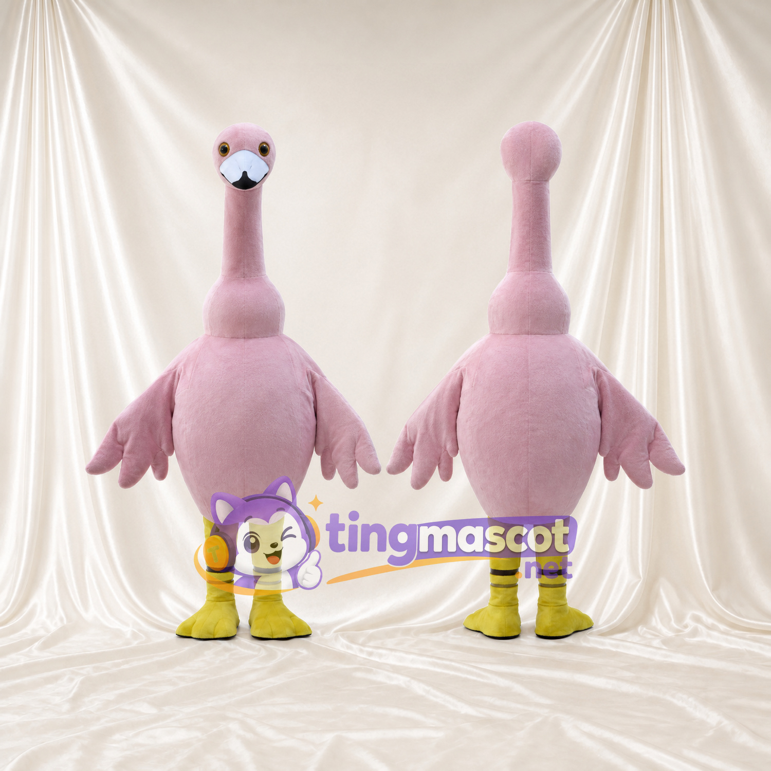 Maskottchenkostüm Opila Bird – wie abgebildet – Körper (rosa); Beine (gelb, grün) Maskottchenkostüm Opila Bird – wie abgebildet – Körper (rosa); Beine (gelb, grün)