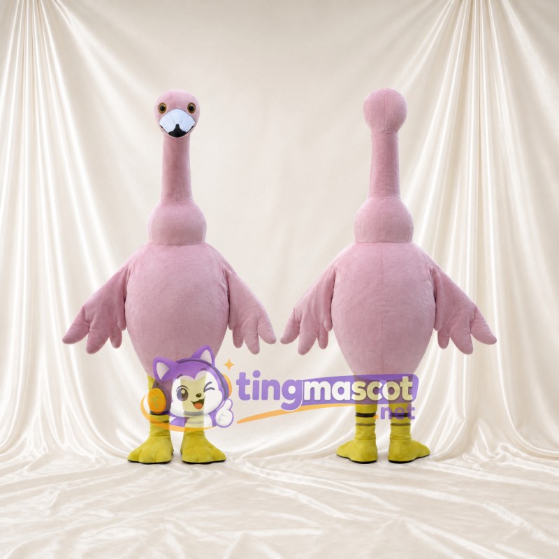 Maskottchenkostüm Opila Bird – wie abgebildet – Körper (rosa); Beine (gelb, grün)