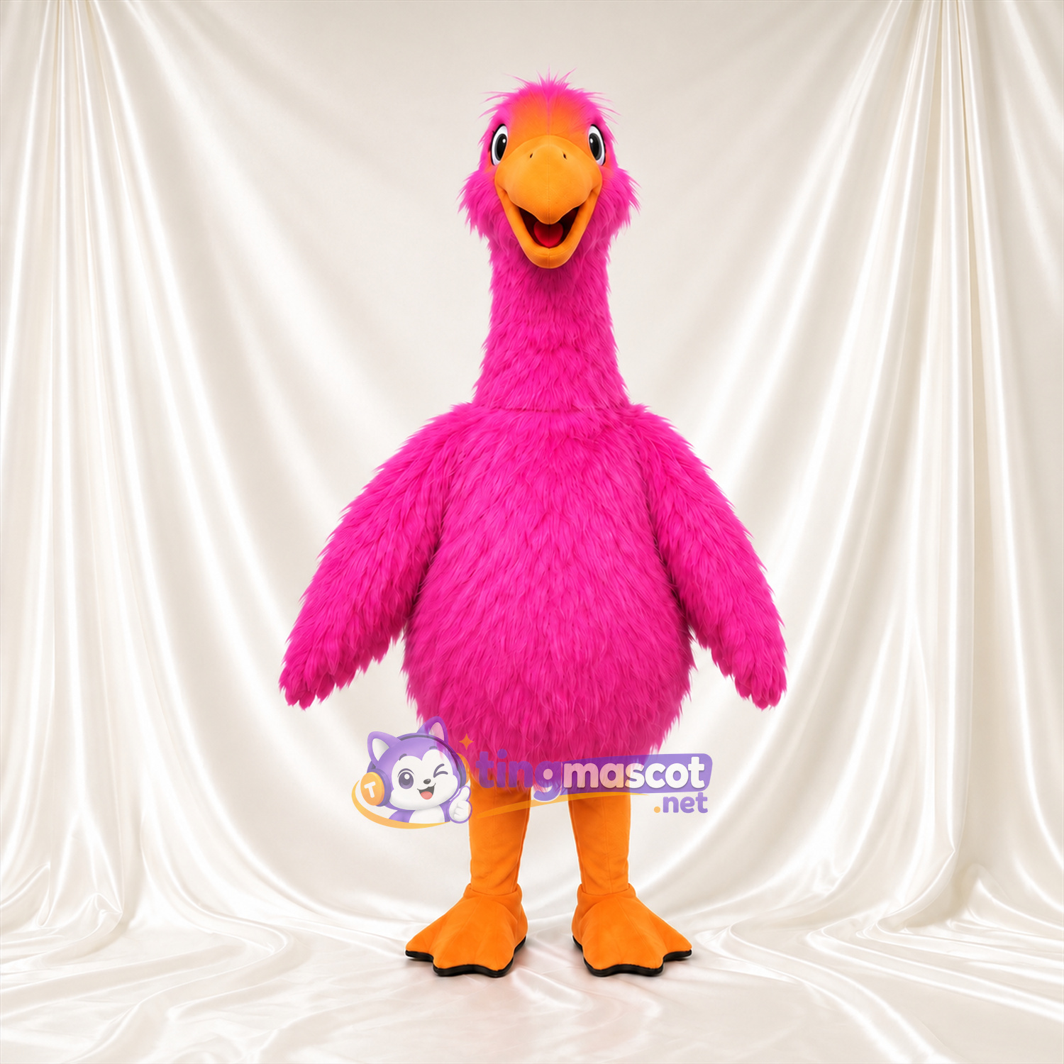 Hot Pink Goose Mascot Costume - Shaggy Belly and Orange Bill Hot Pink Goose Mascot Costume - Shaggy Belly and Orange Bill