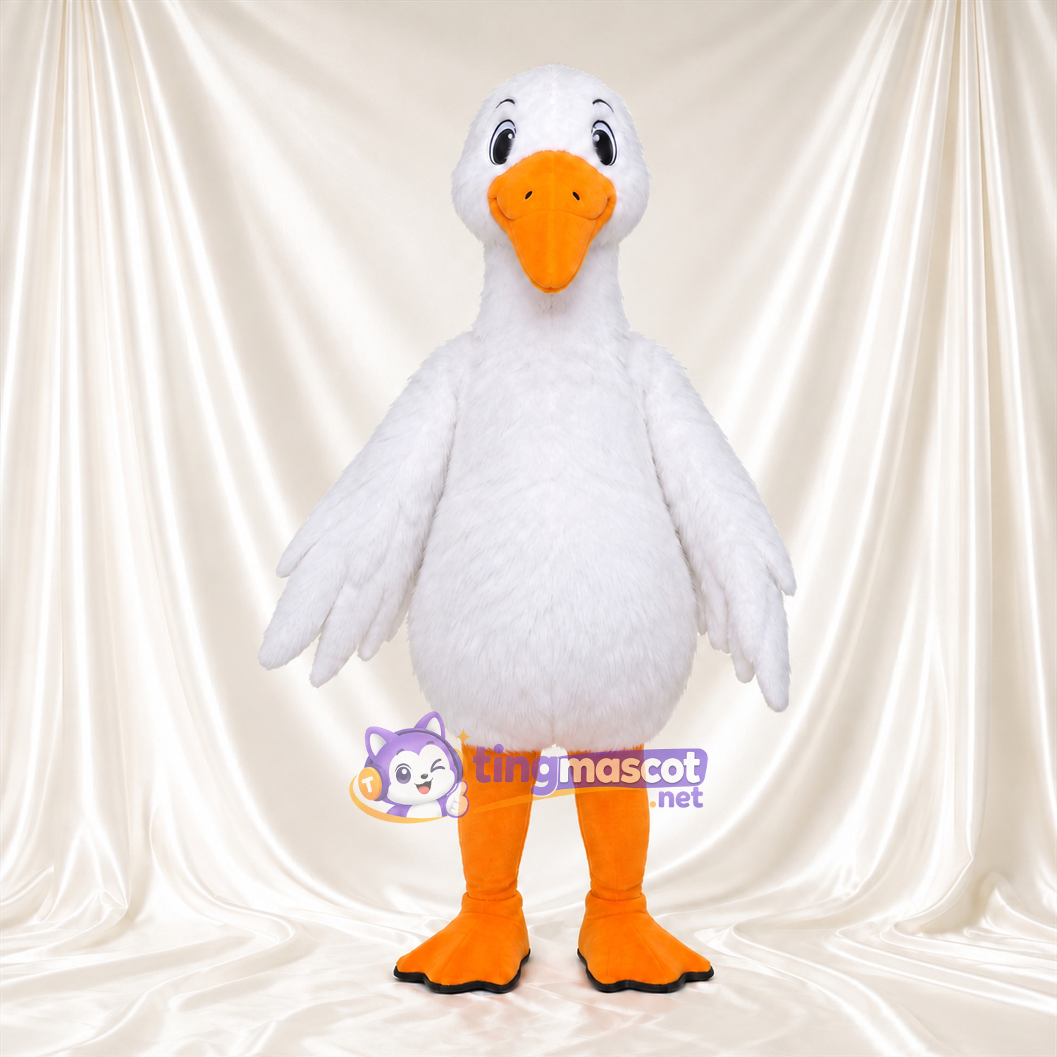Costume de mascotte Oie – blanc – Bec (jaune, orange); Jambes (orange) Costume de mascotte Oie – blanc – Bec (jaune, orange); Jambes (orange)