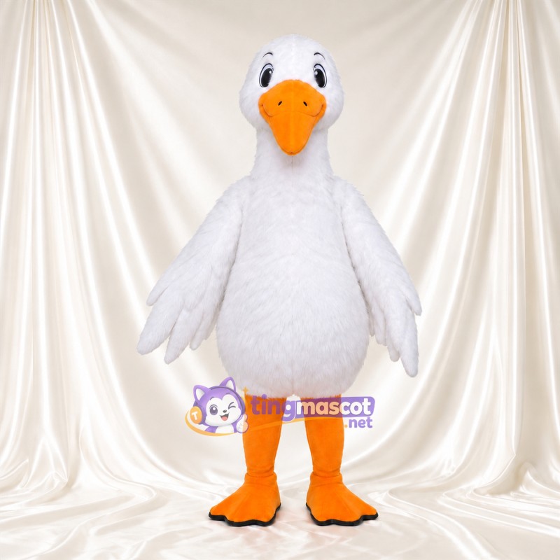 Costume de mascotte Oie – blanc – Bec (jaune, orange); Jambes (orange) Costume de mascotte Oie – blanc – Bec (jaune, orange); Jambes (orange)