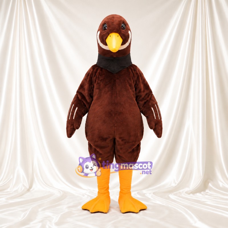 Brown Duck Mascot Costume - Black Neck Scarf and Yellow Legs Brown Duck Mascot Costume - Black Neck Scarf and Yellow Legs