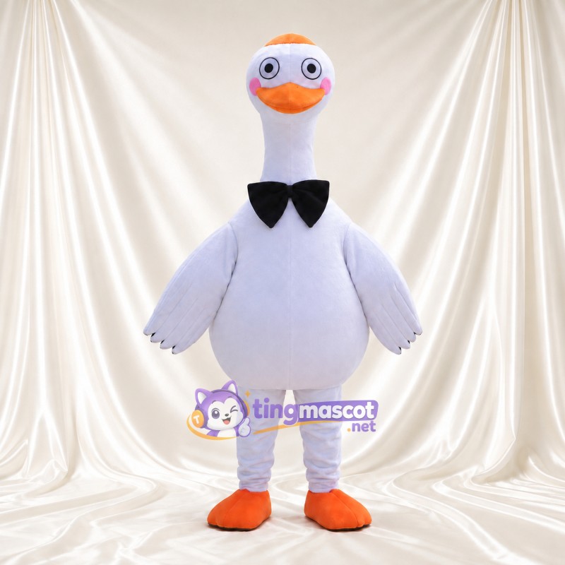 Maskottchenkostüm Gans – grau – Fliege (schwarz); Füße (orange) Maskottchenkostüm Gans – grau – Fliege (schwarz); Füße (orange)