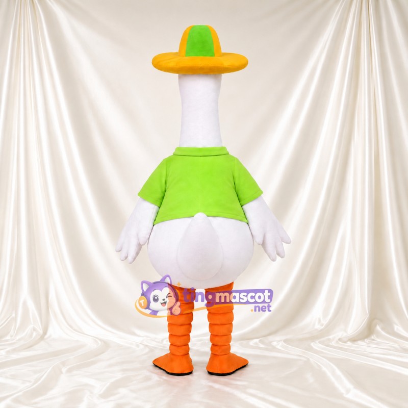 Costume de mascotte Oie – blanc – Chapeau (jaune); Chemise (vert) Costume de mascotte Oie – blanc – Chapeau (jaune); Chemise (vert)
