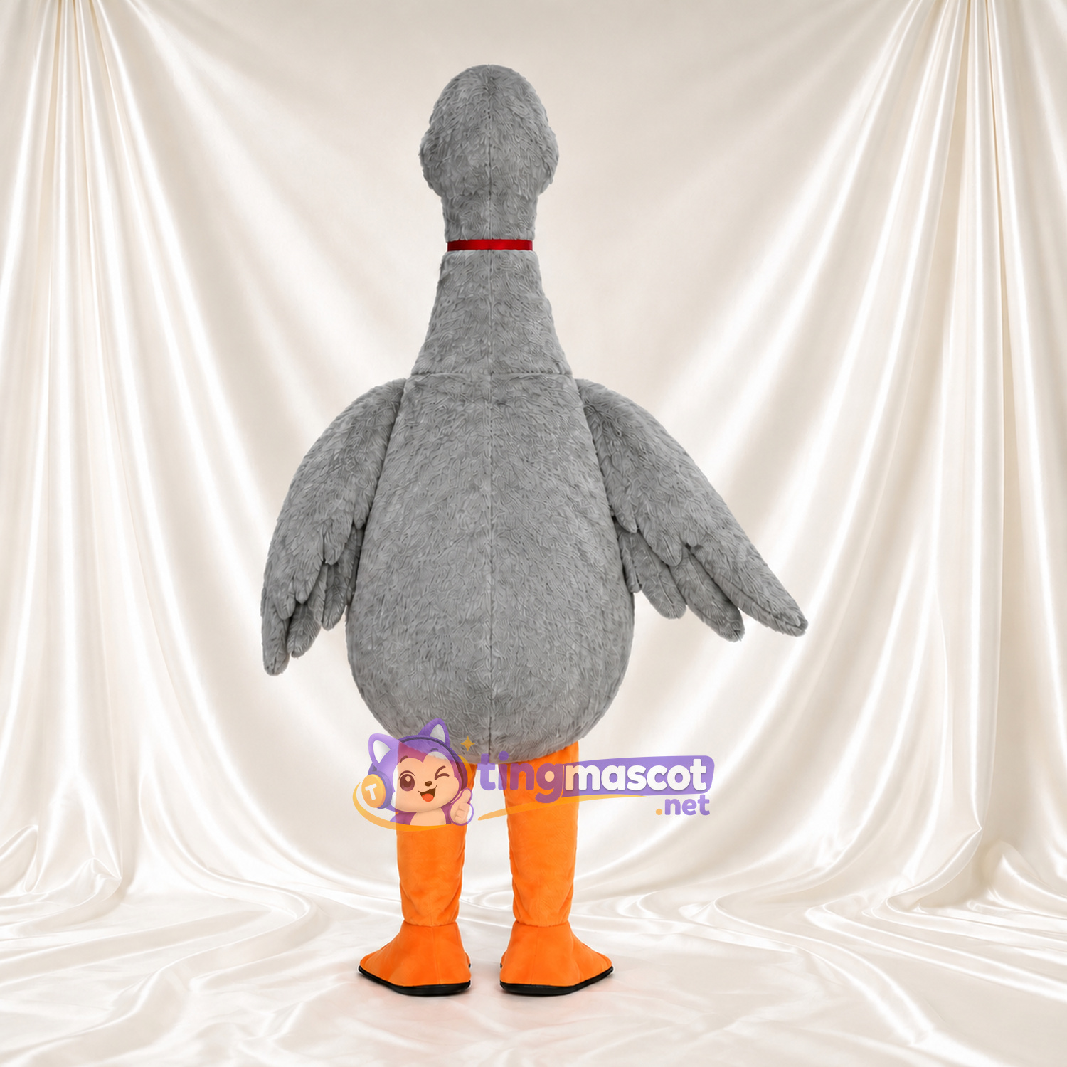 Gray Goose Mascot Costume - Red Bow Tie and Orange Feet Gray Goose Mascot Costume - Red Bow Tie and Orange Feet