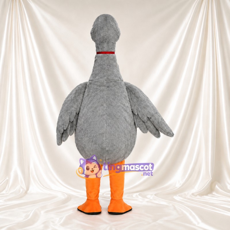 Gray Goose Mascot Costume - Red Bow Tie and Orange Feet Gray Goose Mascot Costume - Red Bow Tie and Orange Feet