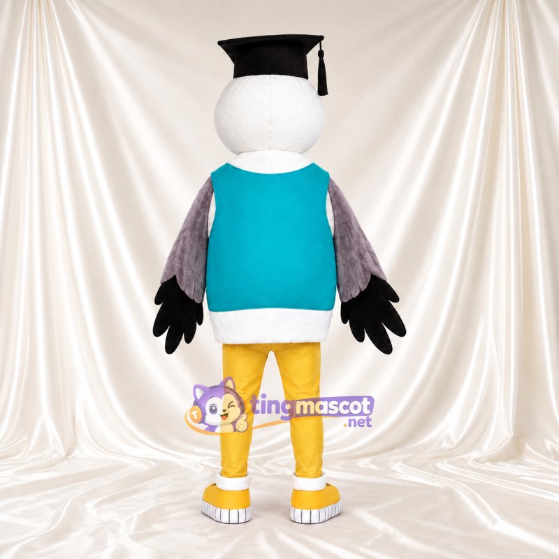 Costume de mascotte Oiseau – blanc – Casquette (noir); Gilet (turquoise) Costume de mascotte Oiseau – blanc – Casquette (noir); Gilet (turquoise)