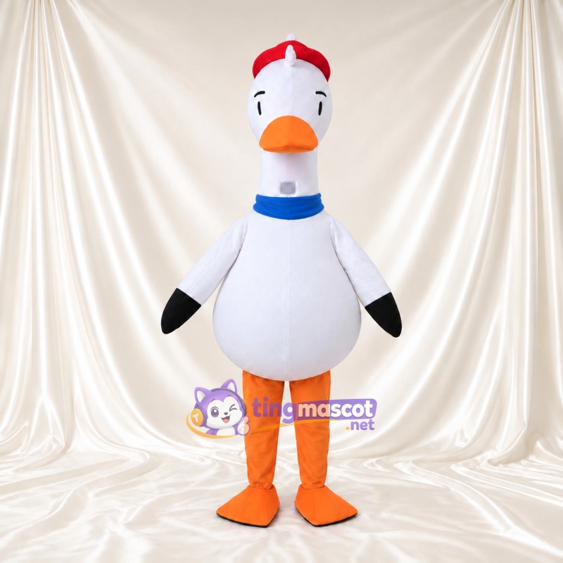 Costume de mascotte Oie – blanc – Casquette (rouge); Cou (bleu) Costume de mascotte Oie – blanc – Casquette (rouge); Cou (bleu)