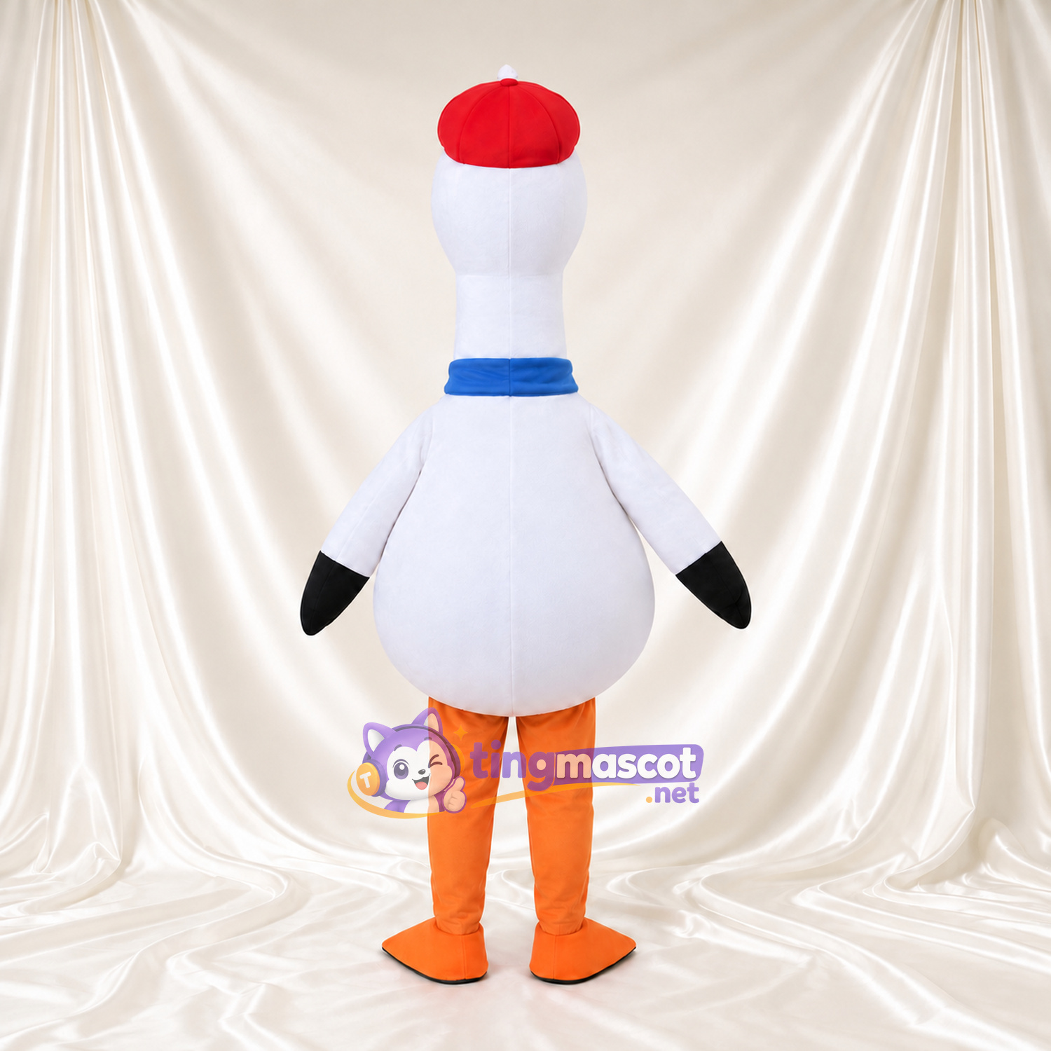 Costume de mascotte Oie – blanc – Casquette (rouge); Cou (bleu) Costume de mascotte Oie – blanc – Casquette (rouge); Cou (bleu)