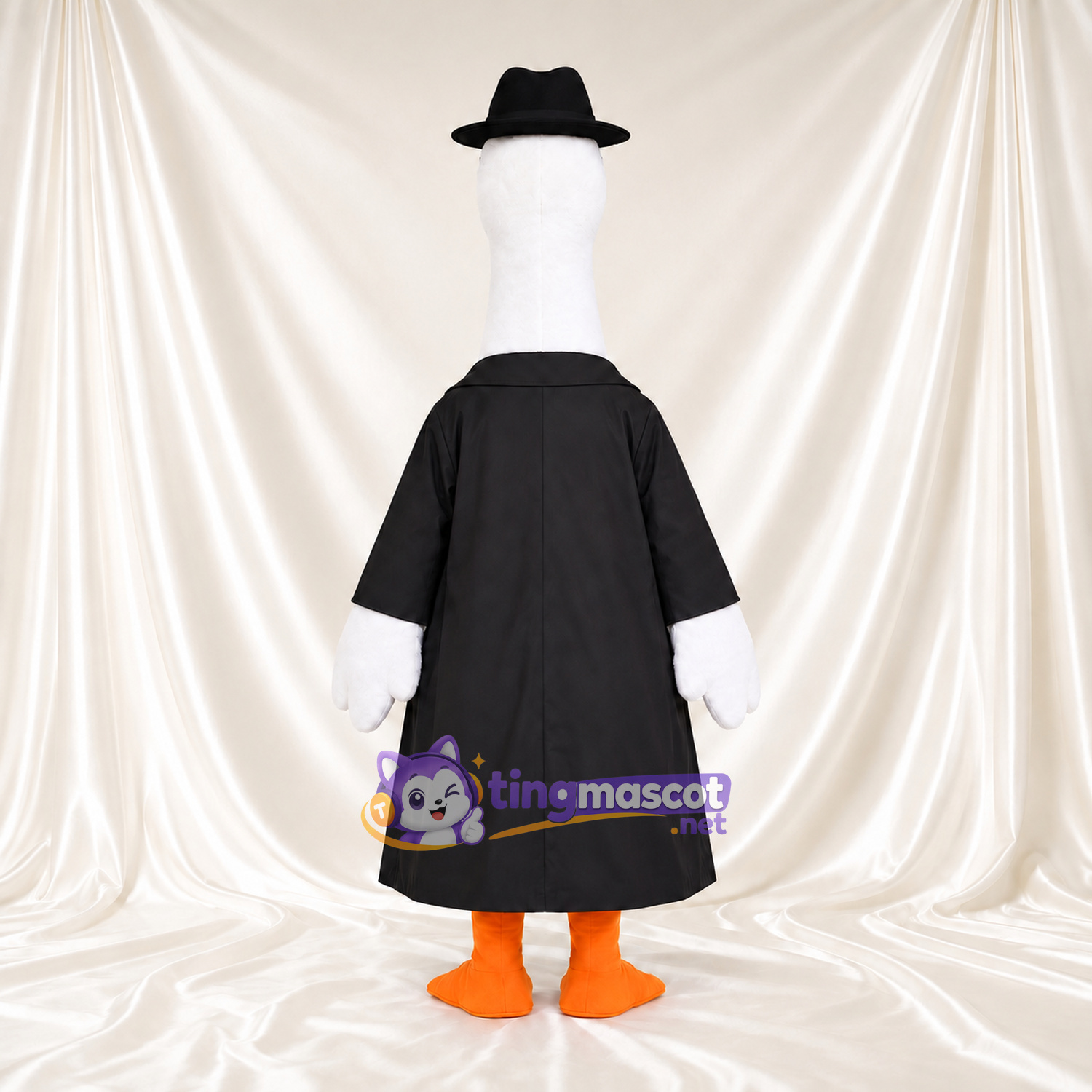 Costume de mascotte Oie – blanc – Chapeau fedora (noir, noir) Costume de mascotte Oie – blanc – Chapeau fedora (noir, noir)