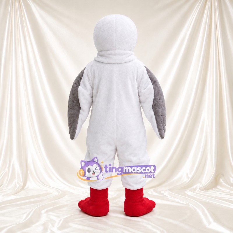 Costume de mascotte Oiseau – blanc – Ailes (gris); Bottes (rouge) Costume de mascotte Oiseau – blanc – Ailes (gris); Bottes (rouge)