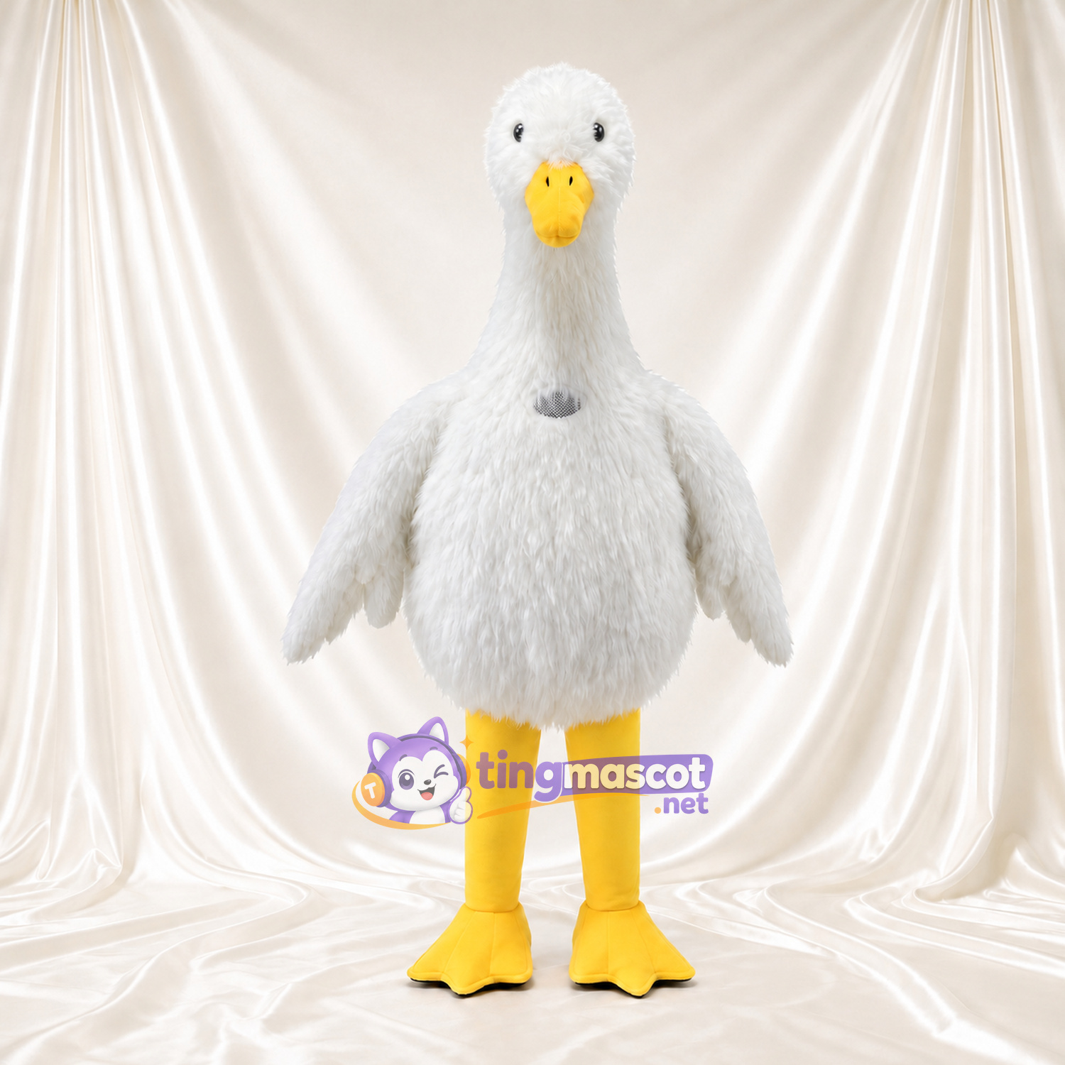 Costume de mascotte Oie – blanc – Bec (petit, jaune); Jambes (jaune) Costume de mascotte Oie – blanc – Bec (petit, jaune); Jambes (jaune)