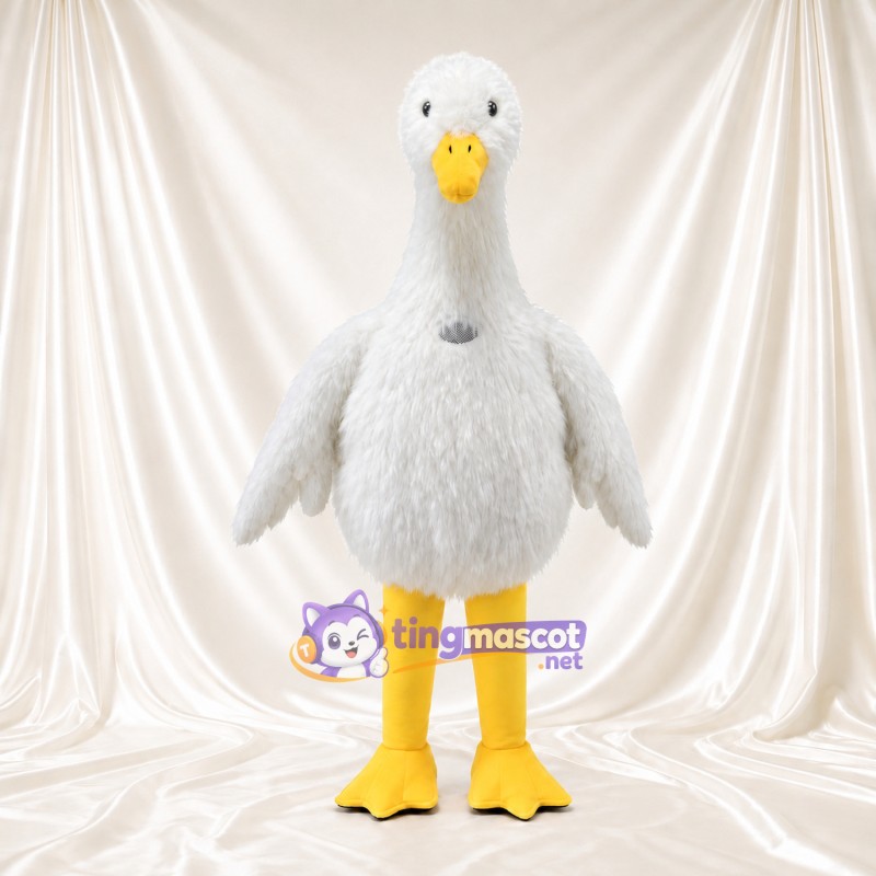 Costume de mascotte Oie – blanc – Bec (petit, jaune); Jambes (jaune) Costume de mascotte Oie – blanc – Bec (petit, jaune); Jambes (jaune)