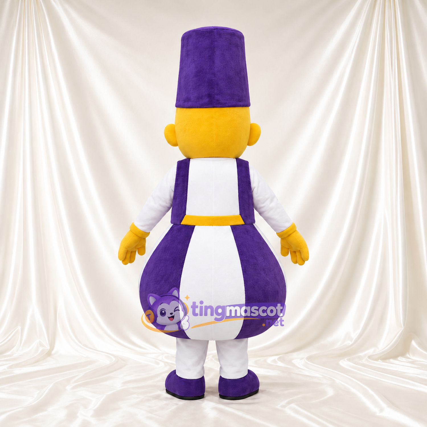 Costume de mascotte Magicien – jaune – Étoile (violet); Chapeau; Tunique longue Costume de mascotte Magicien – jaune – Étoile (violet); Chapeau; Tunique longue