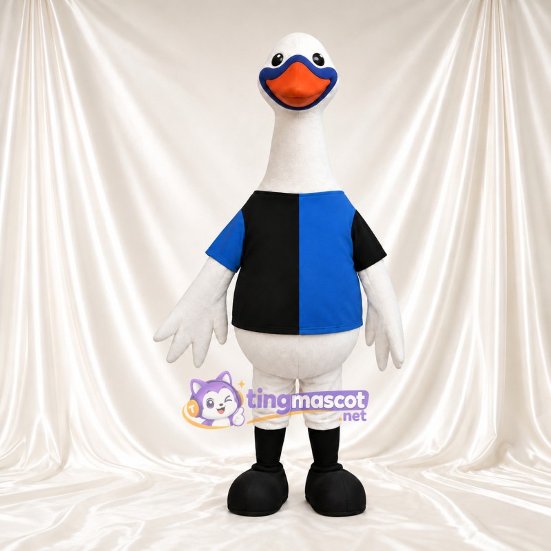 Costume de mascotte Oie – blanc – Chemise (bleu); Bottes (noir) Costume de mascotte Oie – blanc – Chemise (bleu); Bottes (noir)