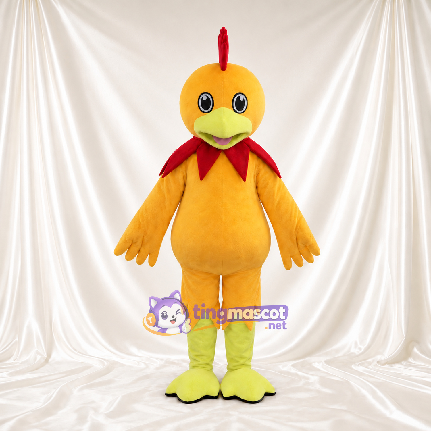 Orange Rooster Mascot Costume - Red Feather Collar and Lime Legs Orange Rooster Mascot Costume - Red Feather Collar and Lime Legs