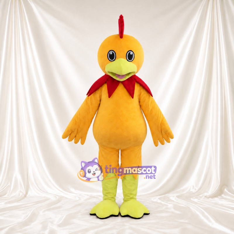Orange Rooster Mascot Costume - Red Feather Collar and Lime Legs Orange Rooster Mascot Costume - Red Feather Collar and Lime Legs