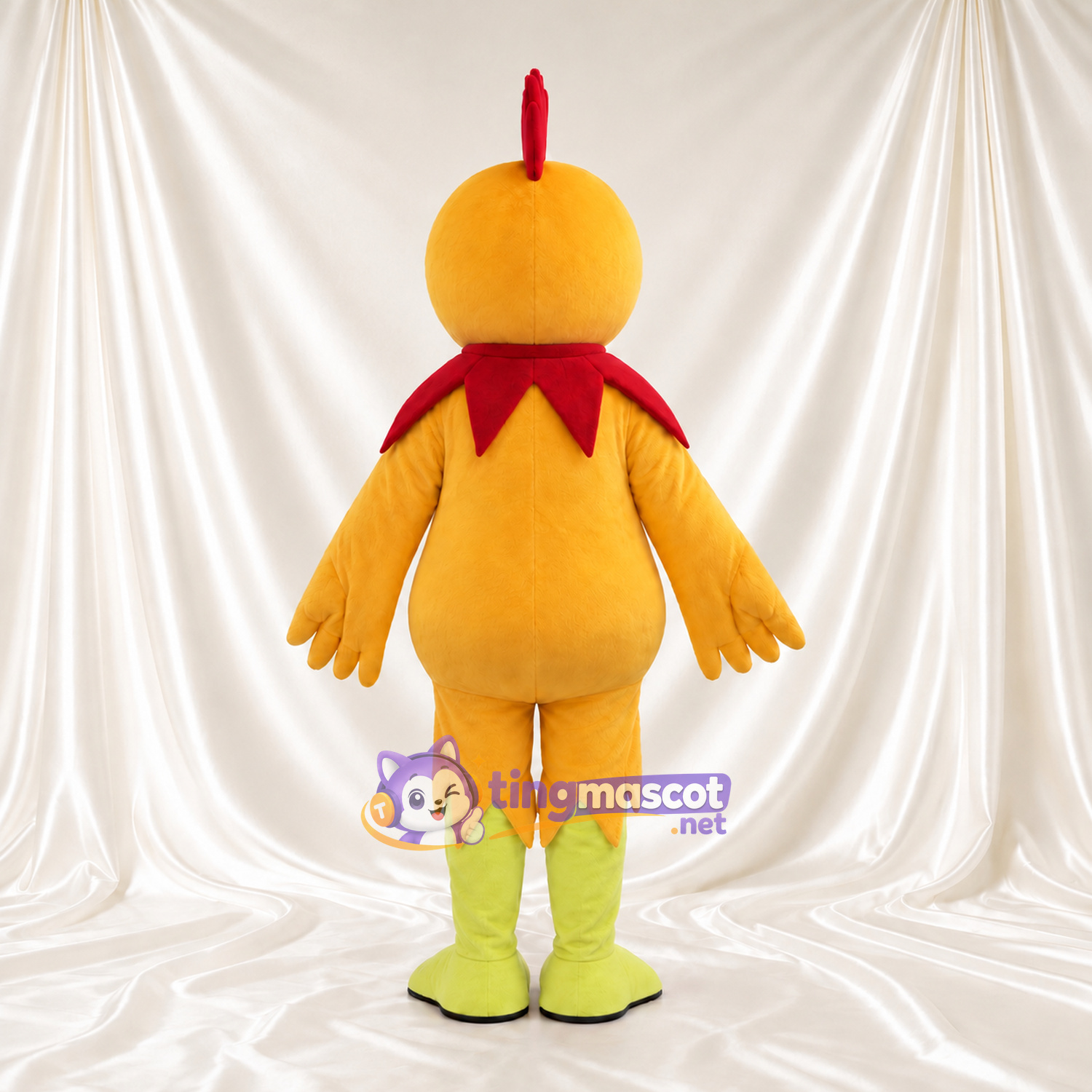 Orange Rooster Mascot Costume - Red Feather Collar and Lime Legs Orange Rooster Mascot Costume - Red Feather Collar and Lime Legs
