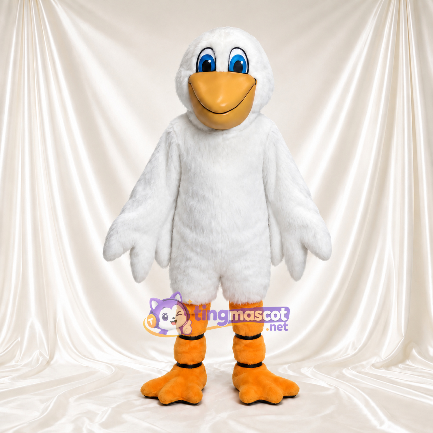 Costume de mascotte Oiseau – blanc – Bec (grand, beige); Jambes (orange) Costume de mascotte Oiseau – blanc – Bec (grand, beige); Jambes (orange)