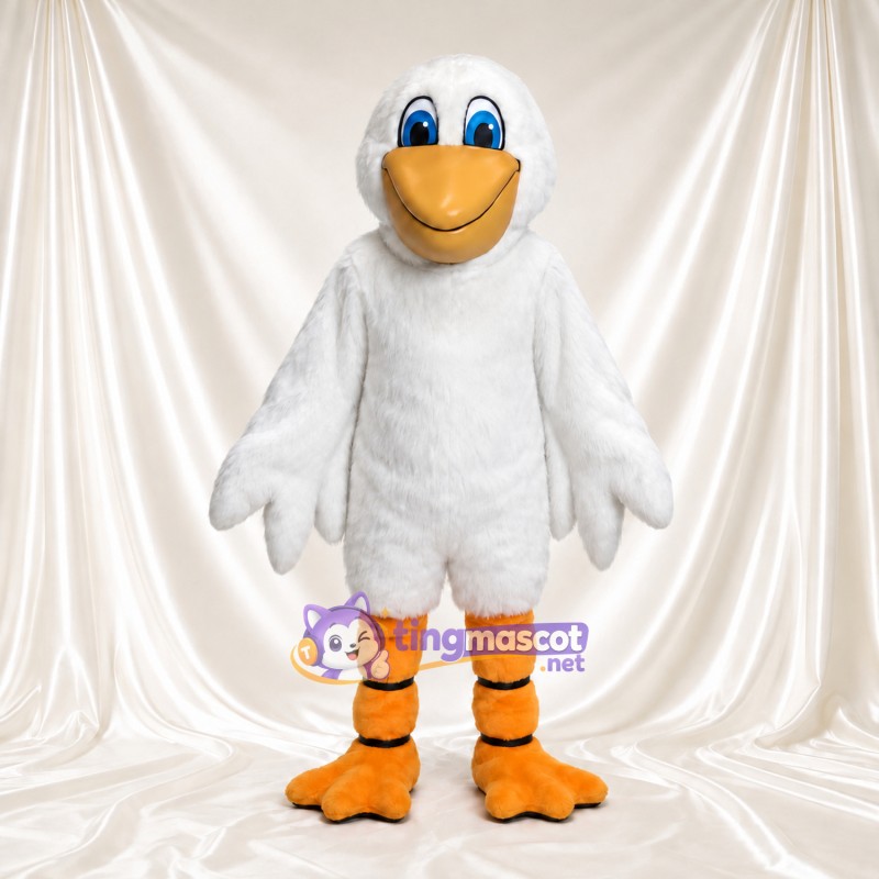 Costume de mascotte Oiseau – blanc – Bec (grand, beige); Jambes (orange) Costume de mascotte Oiseau – blanc – Bec (grand, beige); Jambes (orange)