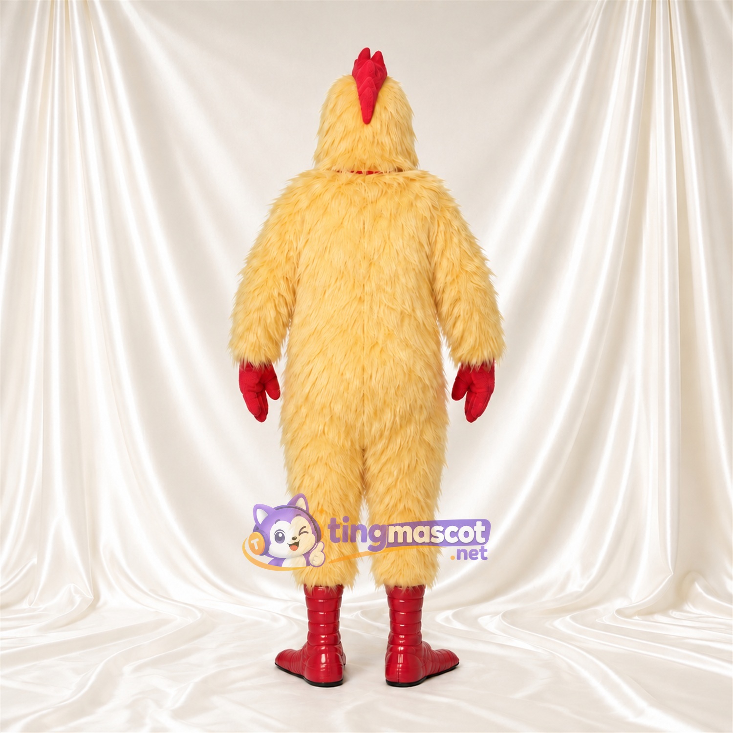 Cream Rooster Mascot Costume - Red Comb, Red Hands and Red Feet Cream Rooster Mascot Costume - Red Comb, Red Hands and Red Feet