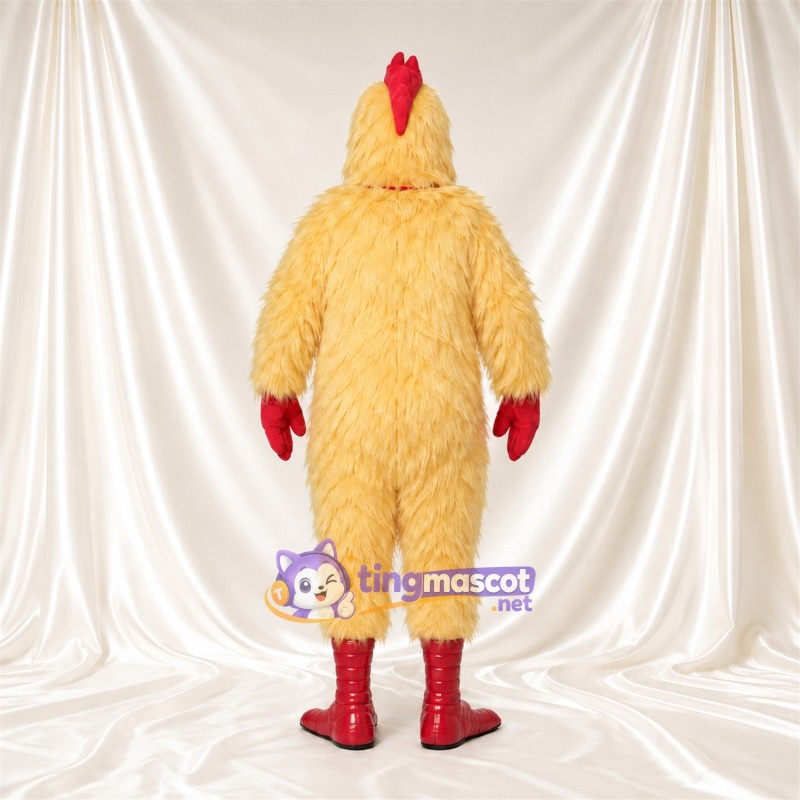 Cream Rooster Mascot Costume - Red Comb, Red Hands and Red Feet Cream Rooster Mascot Costume - Red Comb, Red Hands and Red Feet