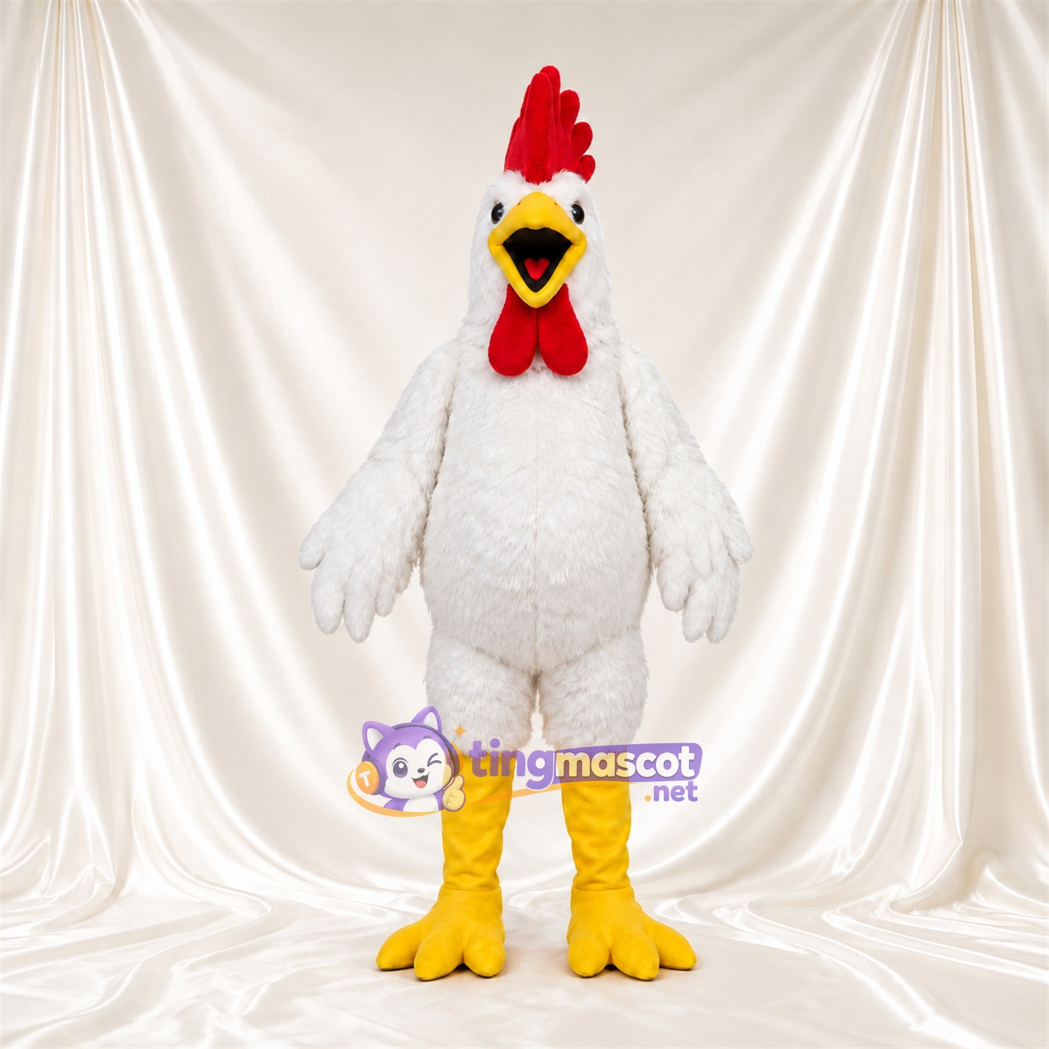 Costume de mascotte Coq – blanc – Crête (haut, rouge); Jambes (jaune) Costume de mascotte Coq – blanc – Crête (haut, rouge); Jambes (jaune)