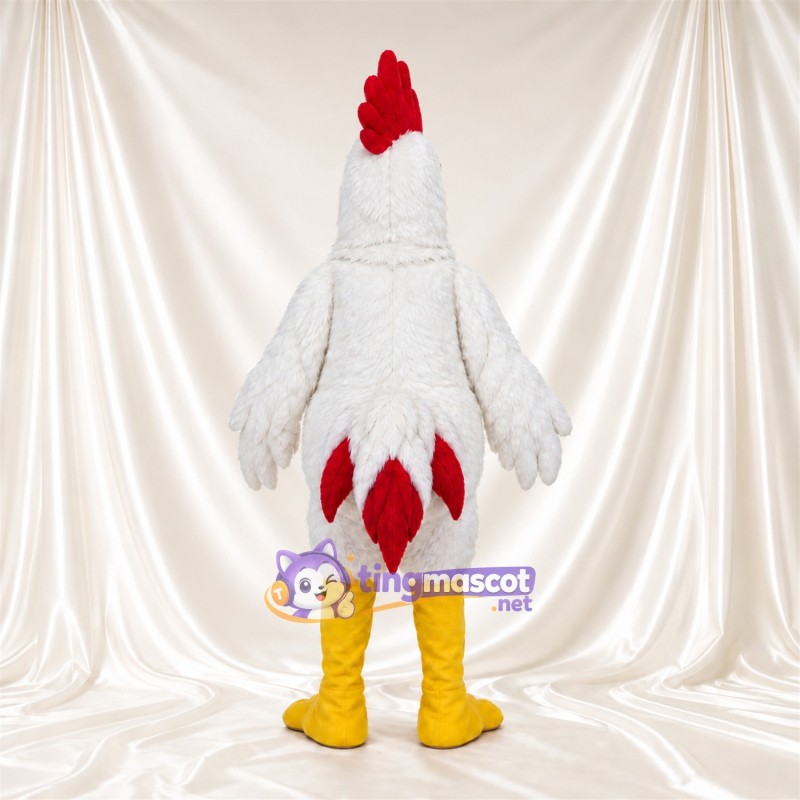 Costume de mascotte Coq – blanc – Crête (haut, rouge); Jambes (jaune) Costume de mascotte Coq – blanc – Crête (haut, rouge); Jambes (jaune)