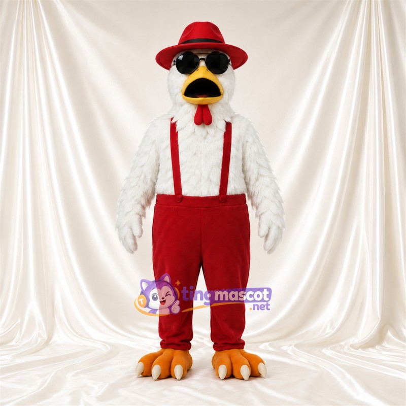 Costume de mascotte Coq – blanc – Chapeau (rouge); Lunettes de soleil; Pantalon Costume de mascotte Coq – blanc – Chapeau (rouge); Lunettes de soleil; Pantalon