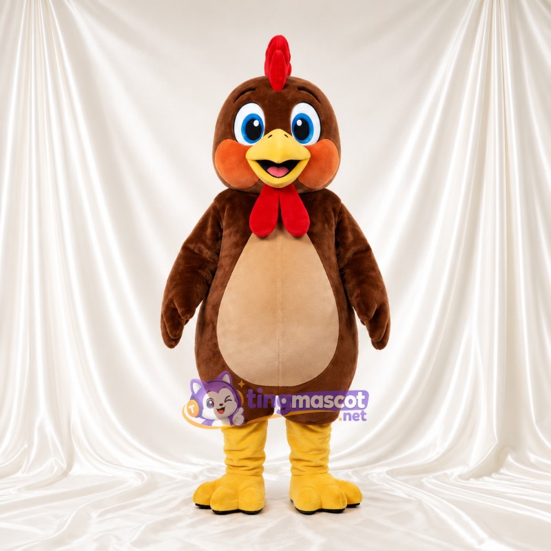 Brown Rooster Mascot Costume - Beige Belly and Red Wattle Brown Rooster Mascot Costume - Beige Belly and Red Wattle