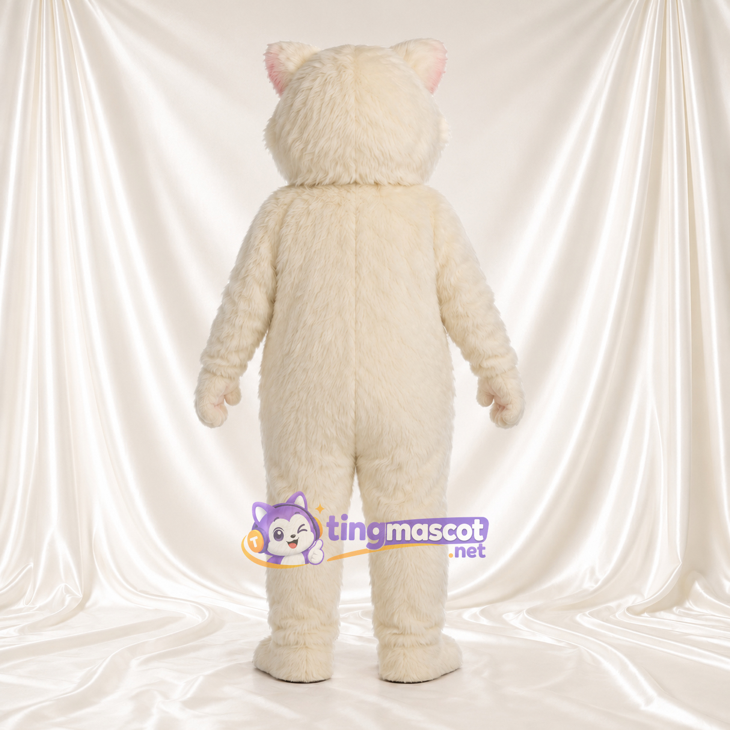 Costume de mascotte Chat – crème – Yeux (bleu); Oreilles (rose) Costume de mascotte Chat – crème – Yeux (bleu); Oreilles (rose)
