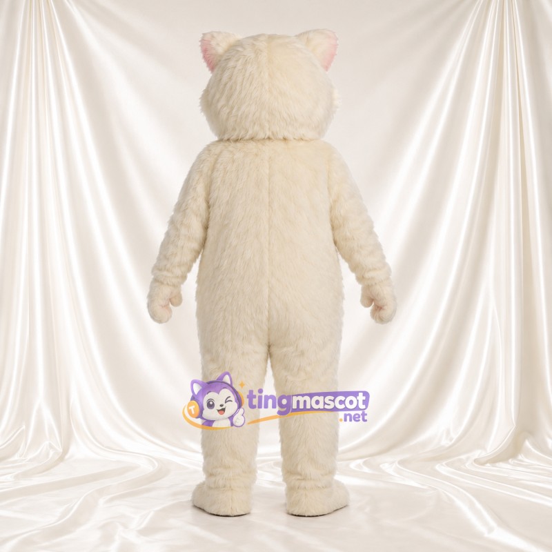 Costume de mascotte Chat – crème – Yeux (bleu); Oreilles (rose) Costume de mascotte Chat – crème – Yeux (bleu); Oreilles (rose)