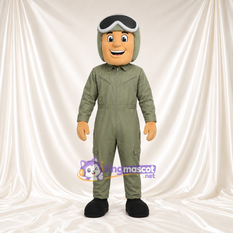 Maskottchenkostüm Pilotenfigur – wie abgebildet – Anzug (olivgrün); Schutzbrille
