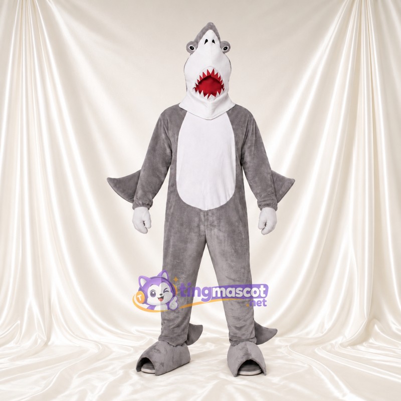 Maskottchenkostüm Hai – grau – Bauch (weiß); Mund (offen, rot) Maskottchenkostüm Hai – grau – Bauch (weiß); Mund (offen, rot)
