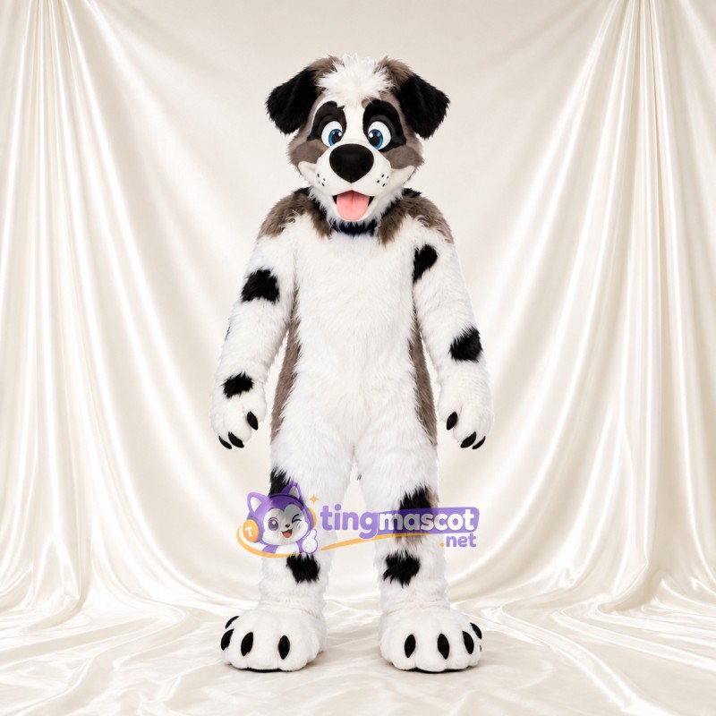 Costume de mascotte Chien – noir / blanc – Corps tacheté; Oreilles tombantes Costume de mascotte Chien – noir / blanc – Corps tacheté; Oreilles tombantes