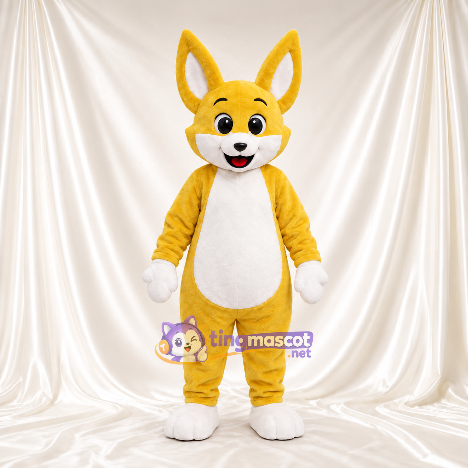 Costume de mascotte Lapin – jaune – Ventre (blanc); Gants; Pieds Costume de mascotte Lapin – jaune – Ventre (blanc); Gants; Pieds