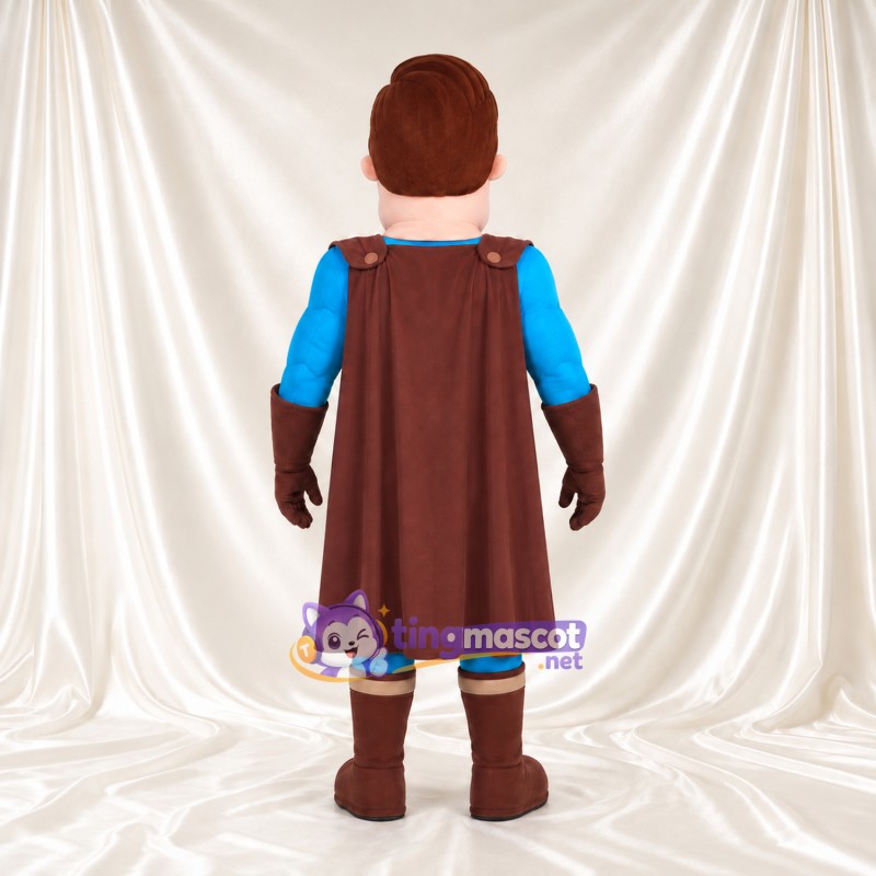Superhero Man Mascot Costume - Blue Suit, Brown Cape and Brown Boots Superhero Man Mascot Costume - Blue Suit, Brown Cape and Brown Boots