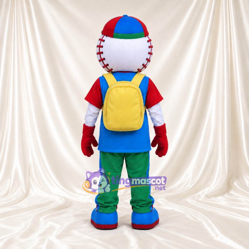 Baseball Character Mascot Costume - Blue Glasses, Green Cap and Colorful Outfit Baseball Character Mascot Costume - Blue Glasses, Green Cap and Colorful Outfit