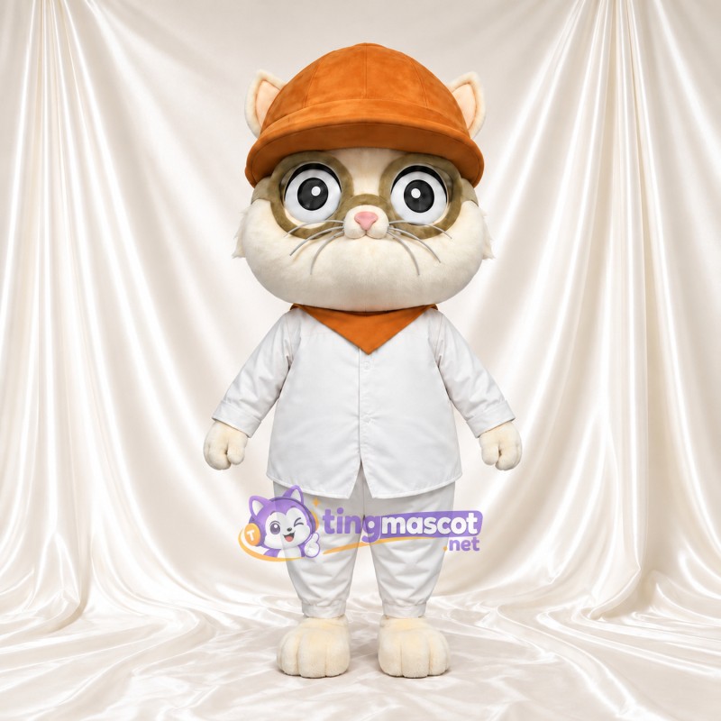 Costume de mascotte Chat – crème – Casquette (orange); Bandana (orange); Chemise (blanc) Costume de mascotte Chat – crème – Casquette (orange); Bandana (orange); Chemise (blanc)
