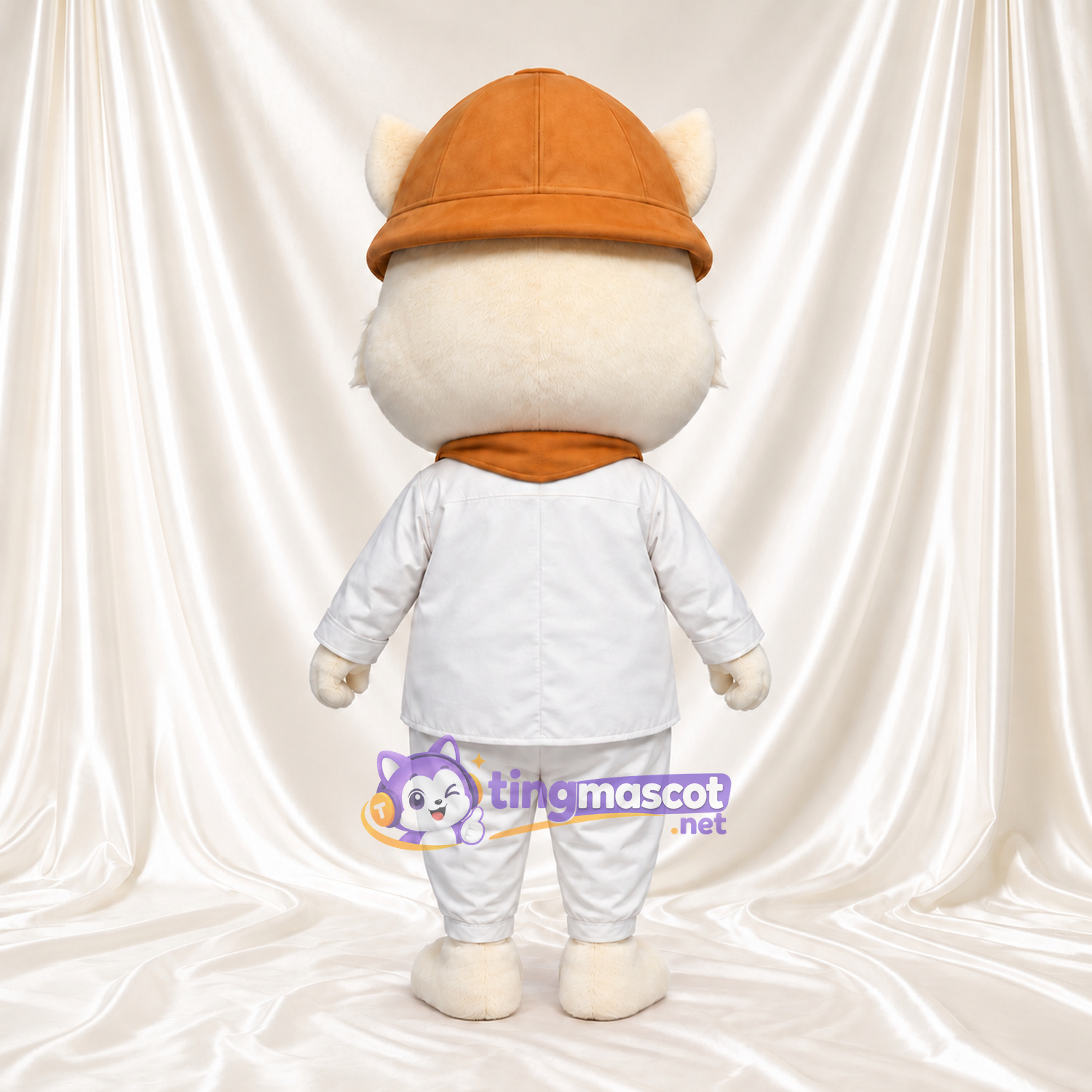 Costume de mascotte Chat – crème – Casquette (orange); Bandana (orange); Chemise (blanc) Costume de mascotte Chat – crème – Casquette (orange); Bandana (orange); Chemise (blanc)