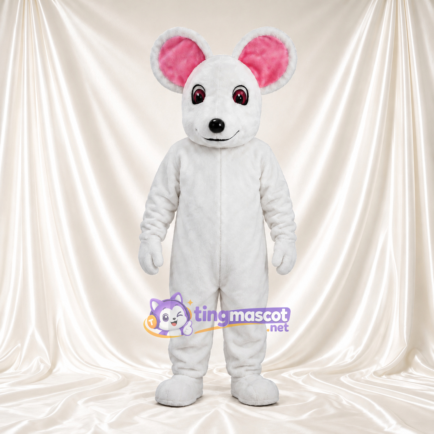 Costume de mascotte Souris – blanc – Oreilles (grand, rose); Nez (noir) Costume de mascotte Souris – blanc – Oreilles (grand, rose); Nez (noir)