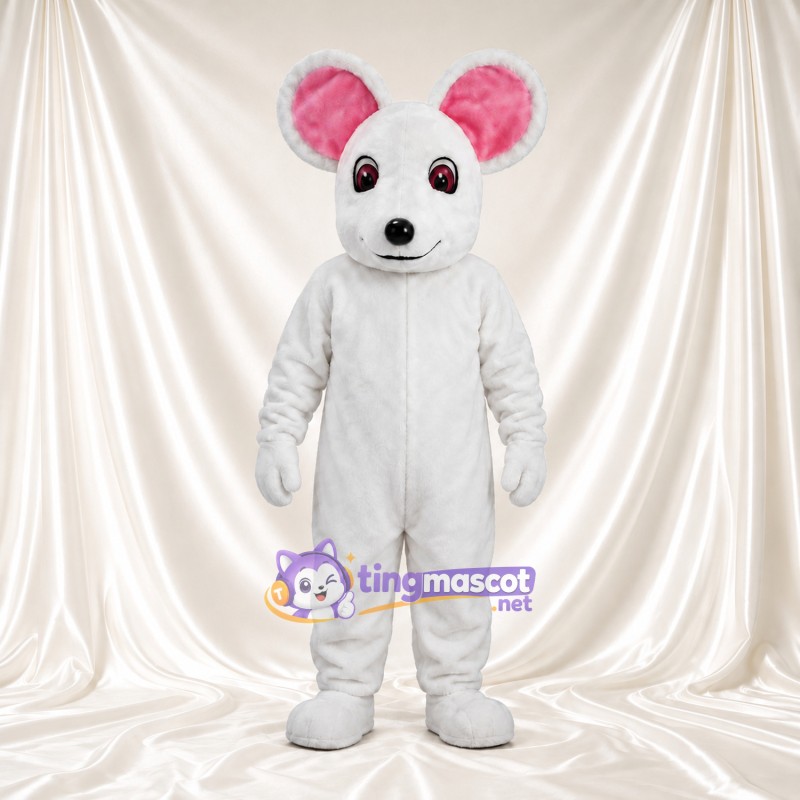 Costume de mascotte Souris – blanc – Oreilles (grand, rose); Nez (noir) Costume de mascotte Souris – blanc – Oreilles (grand, rose); Nez (noir)