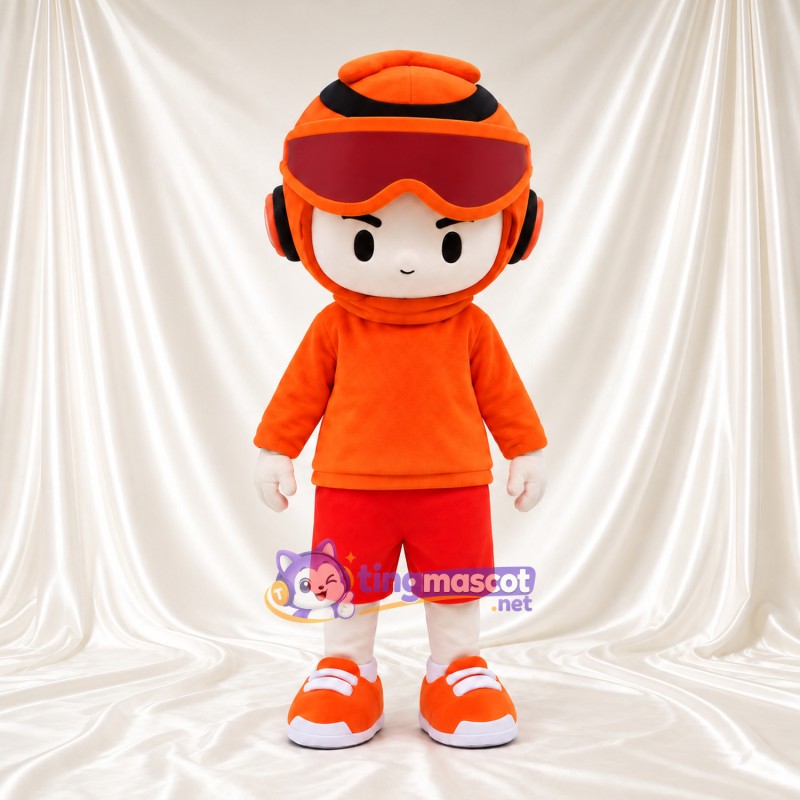 Maskottchenkostüm Jungenfigur – wie abgebildet – Helm (orange); Schutzbrille; Shorts (rot) Maskottchenkostüm Jungenfigur – wie abgebildet – Helm (orange); Schutzbrille; Shorts (rot)