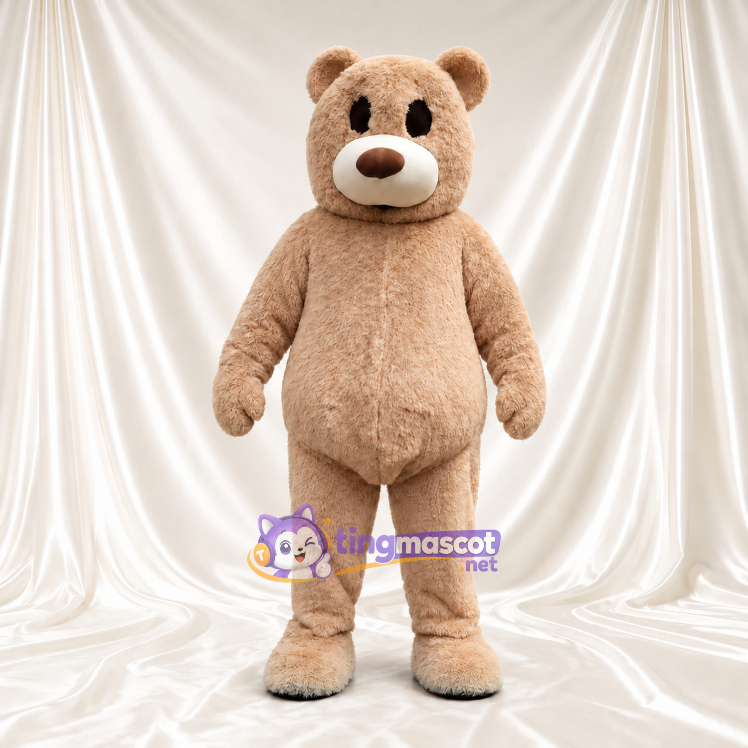 Costume de mascotte Nounours – beige – Museau (crème); Nez (marron) Costume de mascotte Nounours – beige – Museau (crème); Nez (marron)