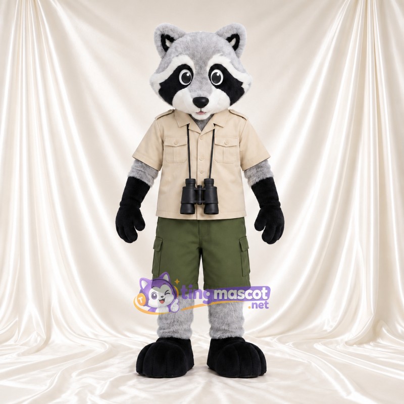 Costume de mascotte Raton laveur – gris – Chemise (beige); Short (vert) Costume de mascotte Raton laveur – gris – Chemise (beige); Short (vert)