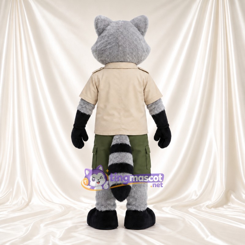 Costume de mascotte Raton laveur – gris – Chemise (beige); Short (vert) Costume de mascotte Raton laveur – gris – Chemise (beige); Short (vert)