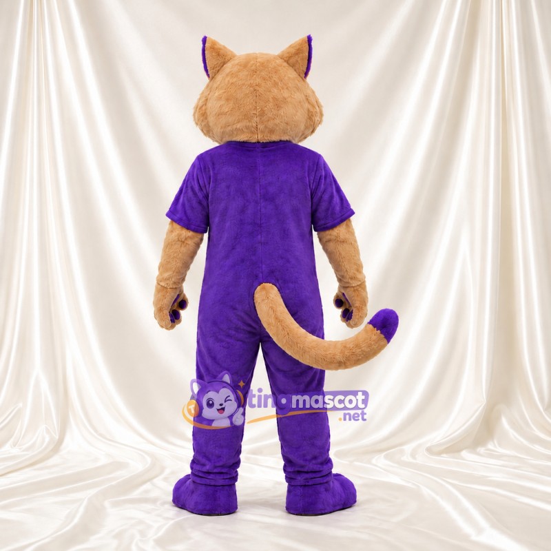 Costume de mascotte Chat – brun clair – Tenue (violet); Coussinets (violet) Costume de mascotte Chat – brun clair – Tenue (violet); Coussinets (violet)
